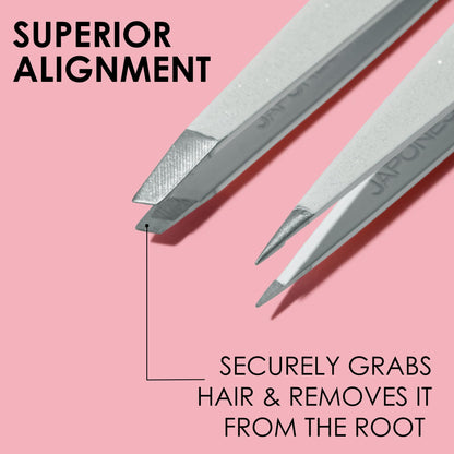 JAPONESQUE Pointed & Slant Tweezers Natural Shimmer Set – Precision Brow Tools