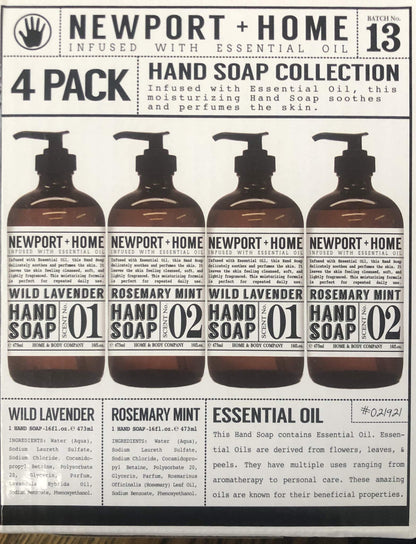 JAROFUREL Newport Home Hand Soap — 4 Refillable 16oz Bottles (2 Rosemary Mint, 2 Wild Lavender)