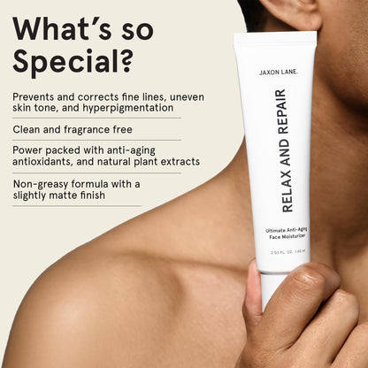 JAXON LANE RELAX AND REPAIR – Anti Aging Moisturizer for Men (2 Tubes) | Niacinamide, Hyaluronic Acid, Ceramides