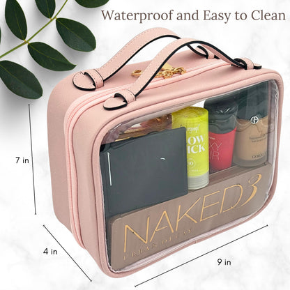 JAZD Clear Makeup Bag – Large Capacity Transparent Travel Case in Pink | TSA Approved