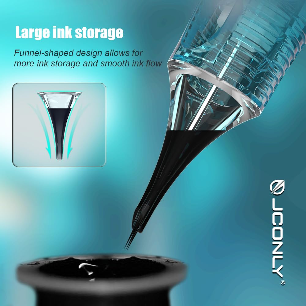JCONLY Vetar Tattoo Cartridge Needles – 20 Pcs 1214RLL Round Liner Cartridges, 0.35mm, Long Taper