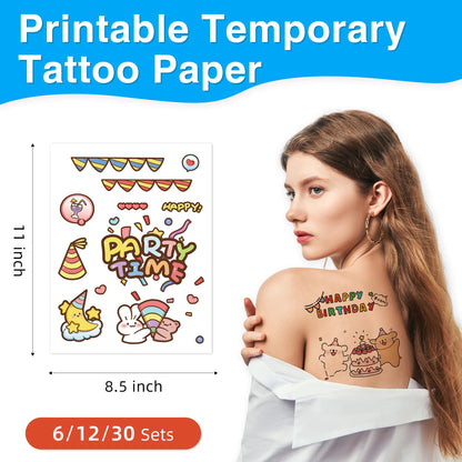 Jecqbor Printable Temporary Tattoo Paper for Inkjet Printer – 12-Pack 8.5x11
