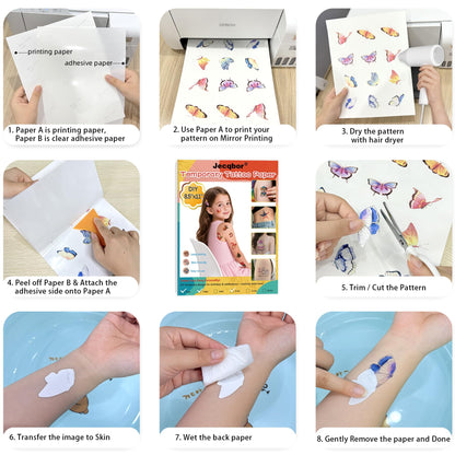 Jecqbor Printable Temporary Tattoo Paper for Inkjet Printer – 12-Pack 8.5x11