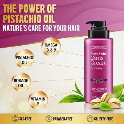 Jenoris Professional Curls Cream – Pistachio Oil Hydration for Defined, Frizz-Free Curls (16.9 fl oz)