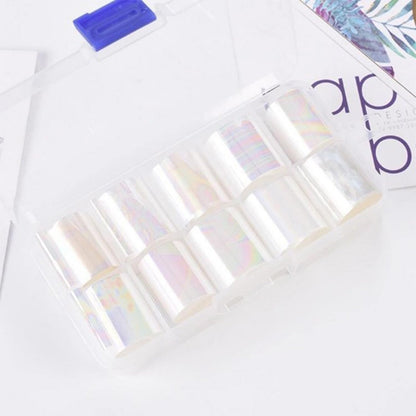 JERCLITY Aurora Transparent Nail Foil Transfer Sticker Kit – 20 Rolls for Iridescent Nail Art
