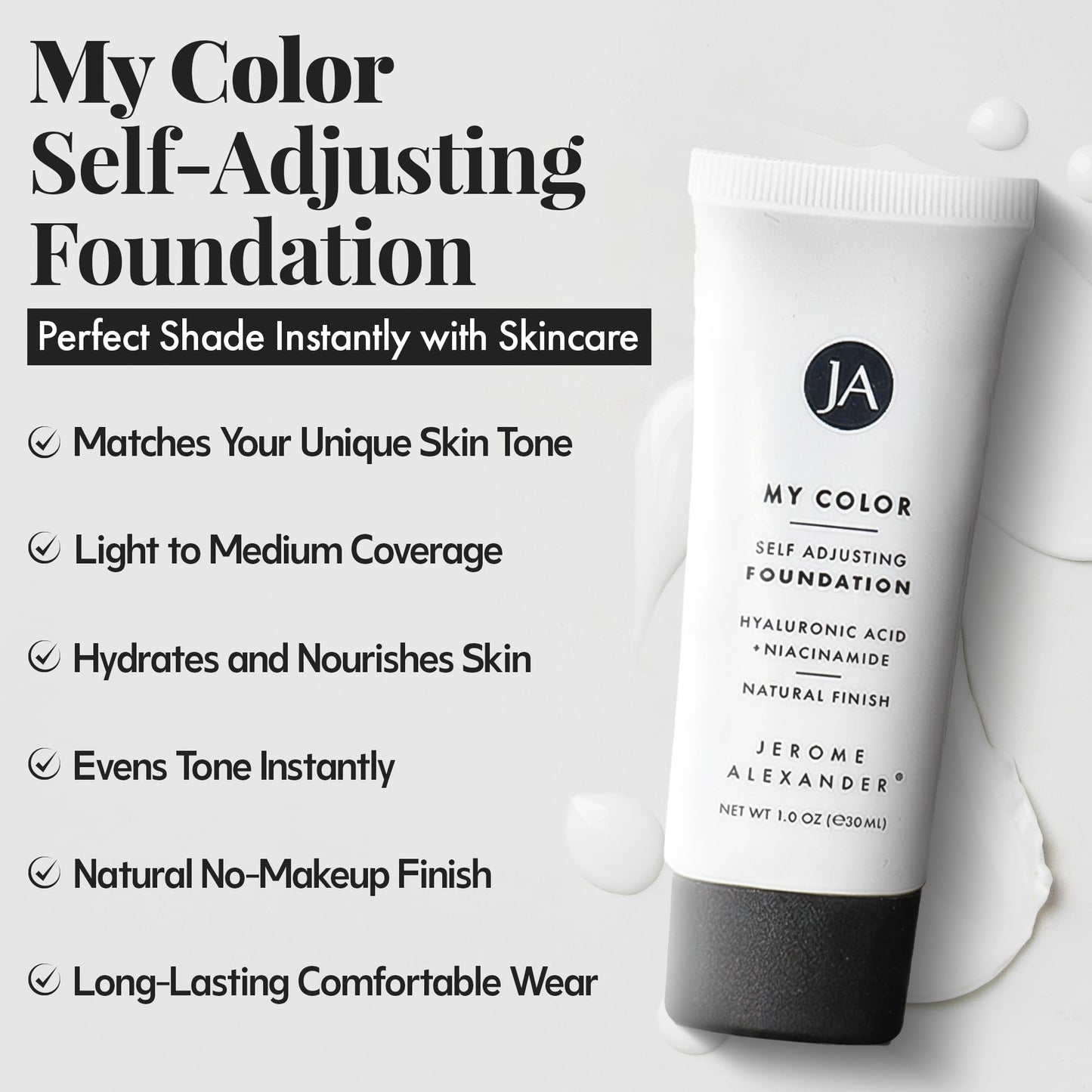 Jerome Alexander My Color Self-Adjusting Foundation — Hydrating, Lightweight, Skincare-Infused (Light, 1 oz)