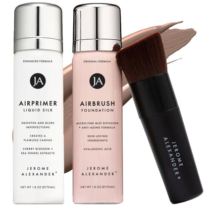 MagicMinerals AirBrush Foundation Set by Jerome Alexander – 3pc (Primer, Foundation, Kabuki Brush)