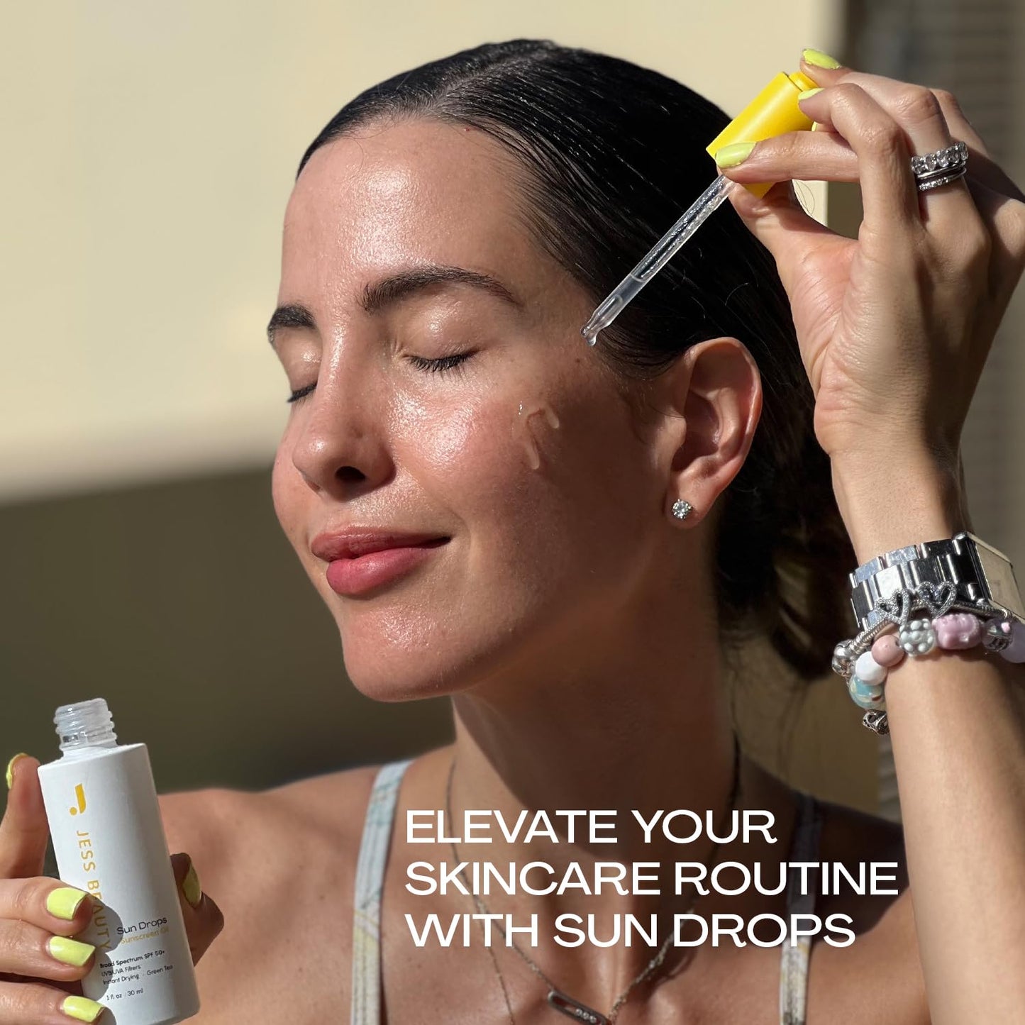 JESS BEAUTY Face Sunscreen Sun Drops SPF 50 | Lightweight Oil with Camellia Sinensis & Squalane | 1 fl oz