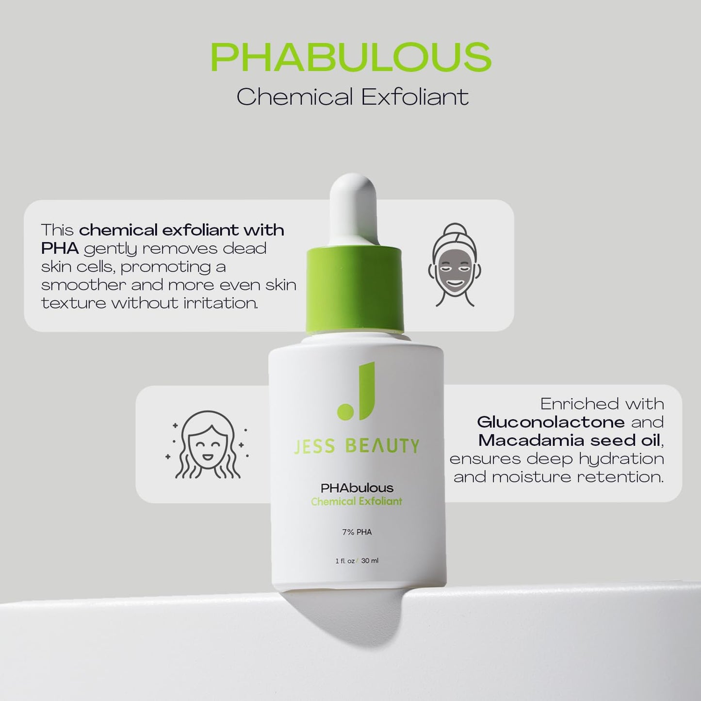 JESS BEAUTY PHAbulous Chemical Exfoliant | Gentle PHA for Sensitive Skin | 1 fl oz