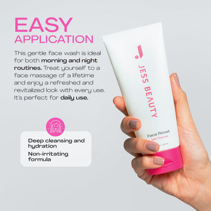 JESS BEAUTY Face Reset Cleanser – Hydrating Gel with Squalane & Hyaluronic Acid, 5 fl oz