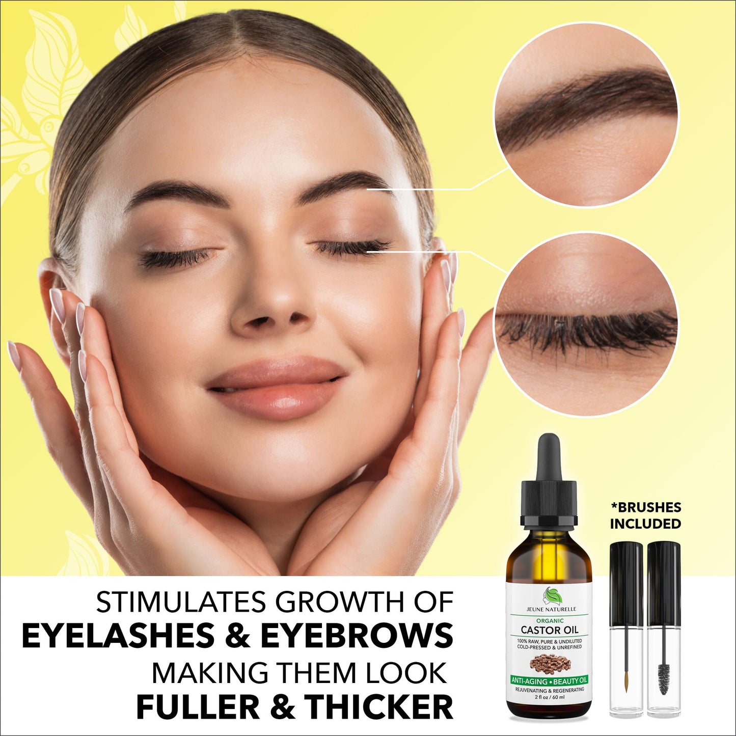 Jeune Naturelle Organic Castor Oil – Cold-Pressed, Unrefined, Hexane-Free, 2 oz for Hair, Lashes & Brows