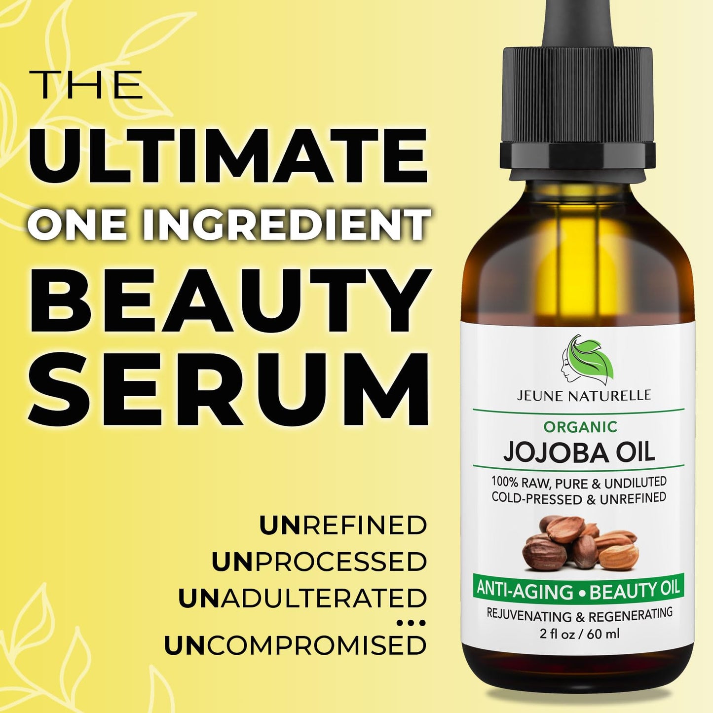 Jeune Naturelle Organic Jojoba Oil – Cold-Pressed, 100% Pure, 2 oz