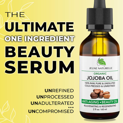 Jeune Naturelle Organic Jojoba Oil – Cold-Pressed, 100% Pure, 2 oz