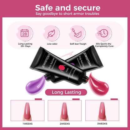 JEWHITENY 28-Color Poly Nail Gel Kit with UV Lamp – All-in-One Set