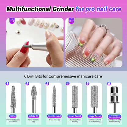 JEWHITENY SG717 Portable Nail Drill – 45000RPM Rechargeable E-File for Acrylic & Gel Nails