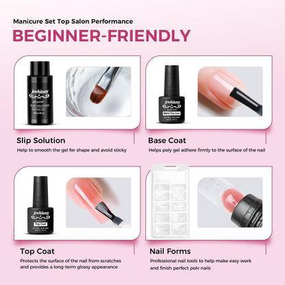 JEWHITENY 28-Color Poly Nail Gel Kit with UV Lamp – All-in-One Set