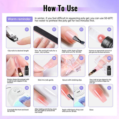 JEWHITENY Poly Gel Nail Kit – 14 Colors, 48W UV Lamp, Base & Top Coats, All-in-One Starter Kit