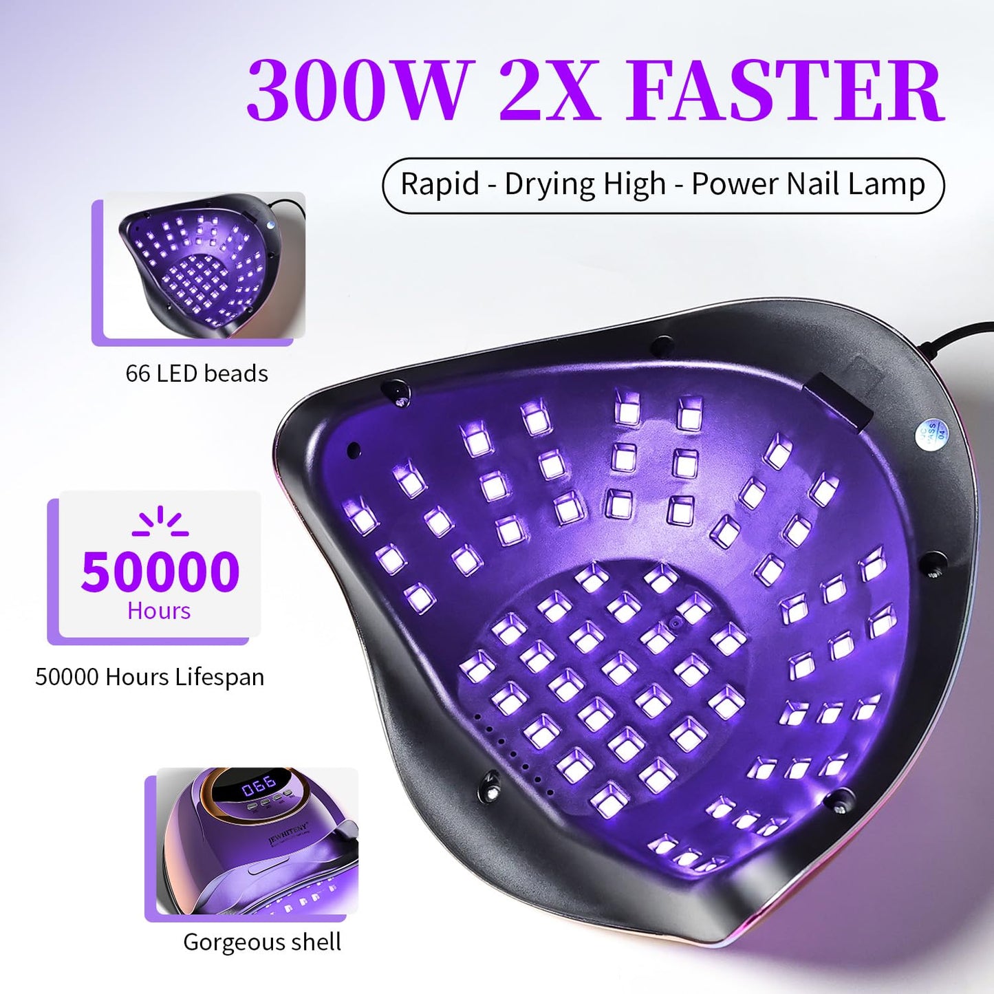 JEWHITENY Purple Fast UV Nail Dryer – 66-Bead Gel Lamp with Auto Sensor & 4 Timers