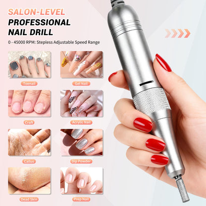 JEWHITENY SG717 Rechargeable Cordless Nail Drill — 45000 RPM for Beginners & Pros