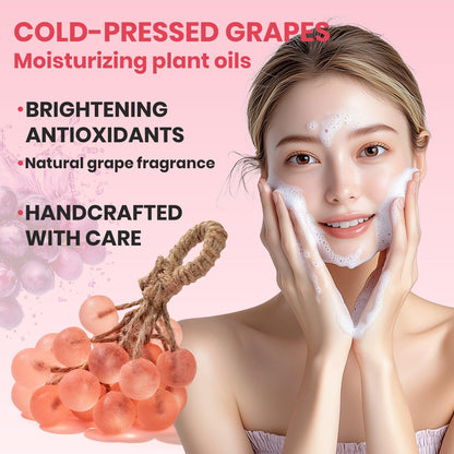 JHZHONG Grape Soap on a Rope – Handmade Grape Cluster Bar, Gift Ready Decor (Pink)