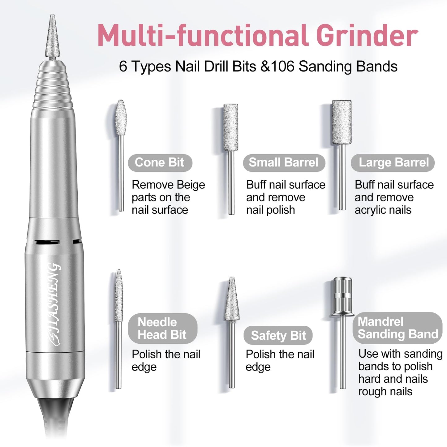 Jiasheng Professional Nail Drill – 20000rpm Electric Nail File for Acrylic & Gel Nails