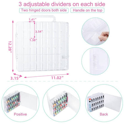 JIASHENG 48-Bottle Nail Polish Organizer Case | Double-Sided, Adjustable Dividers, Portable Storage
