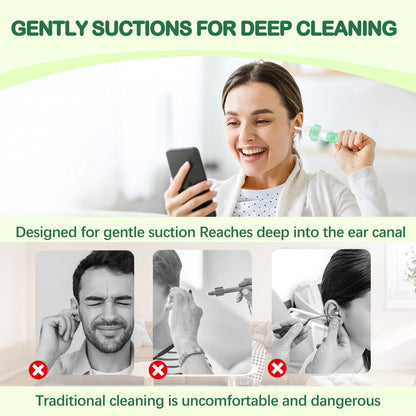 JICICUXI Electric Ear Wax Removal Tool — Vibration Suction, Soft Silicone Tips, Aqua Green