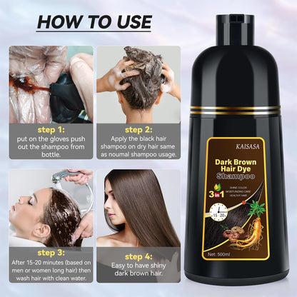 JIESSIA Dark Brown Hair Dye Shampoo 3-in-1 for Gray Hair Coverage | 16.9 fl oz