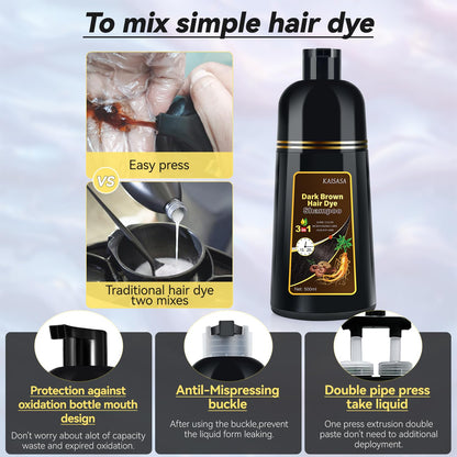 JIESSIA Dark Brown Hair Dye Shampoo 3-in-1 for Gray Hair Coverage | 16.9 fl oz