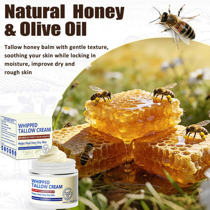 JIIANERY Beef Tallow Balm for Skin – 100% Organic Grass-Fed Whipped Tallow & Honey Moisturizer