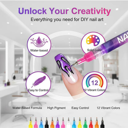 JIJOE Nail Art Pen Set – 12 Quick-Dry Nail Art Pens for Beginners | Adult DIY Manicure Toolkit