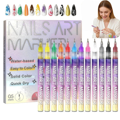JIJOE Nail Art Pen Set – 12 Quick-Dry Nail Art Pens for Beginners | Adult DIY Manicure Toolkit