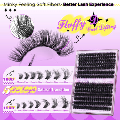 JIMIRE Lash Clusters Thick 100D+120D Volume Lashes 280Pcs | 11-18mm D Curl, DIY at Home