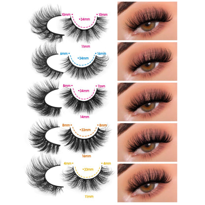 JIMIRE False Eyelashes – Natural Fluffy Wispy 5D 14–18mm (20 Pairs)