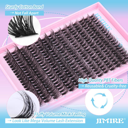 JIMIRE Fluffy Lash Clusters — 50D D Curl Volume Lashes, 9–16mm, 280Pcs, Beginner Friendly