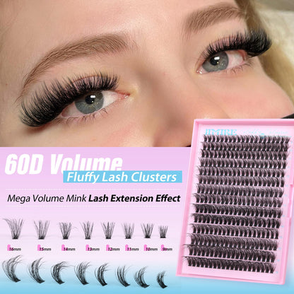 JIMIRE Fluffy Lash Clusters — 50D D Curl Volume Lashes, 9–16mm, 280Pcs, Beginner Friendly
