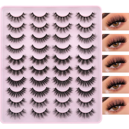 JIMIRE False Eyelashes – Natural Fluffy Wispy 5D 14–18mm (20 Pairs)