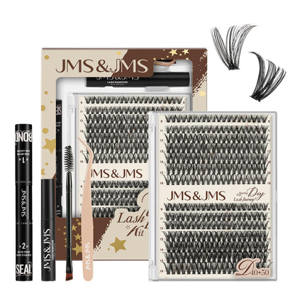 JMS&JMS DIY Lash Extension Kit 40D+50D - 9-16mm Lashes Clusters Bond & Seal