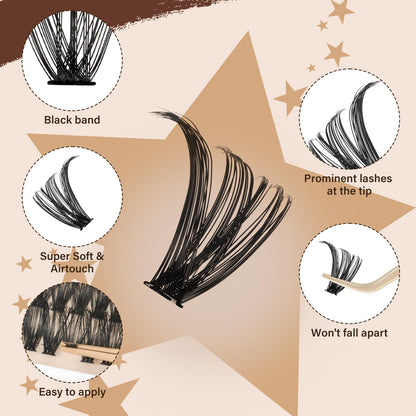 JMS&JMS DIY Lash Extension Kit 40D+50D - 9-16mm Lashes Clusters Bond & Seal