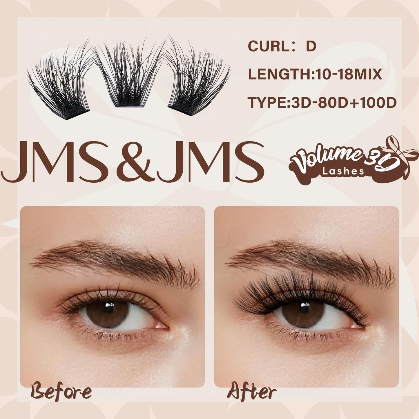 JMS&JMS Lash Clusters Kit 3D Effect – 280 Clusters, D Curl, Waterproof Bond & Seal