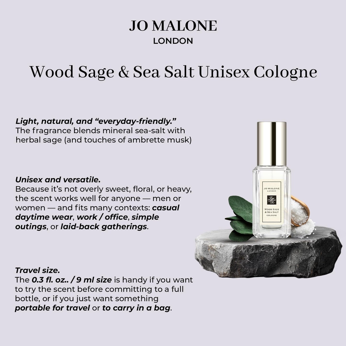 Jo Malone Wood Sage & Sea Salt Deluxe Sample 9ml – Unisex Fragrance with Credit