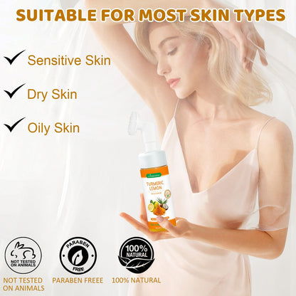 Joanssore 2 Pack Turmeric Lemon Face Wash with Brush – Foaming Cleanser, Vitamin C, Coconut Oil, 150g x2