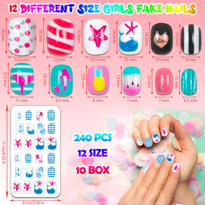 JOAOYO 240 Pieces Kids Fake Nails | Pre-Glued Press-On Nails for Girls