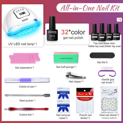 JODSONE Gel Nail Polish Kit with UV Light – 32 Colors for Home Salon Manicures