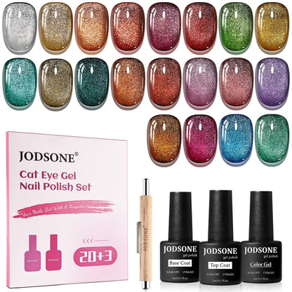 JODSONE 23‑Piece Cat Eye Gel Nail Polish Set with Base Coat & Top Coat | 3‑in‑1 Magnetic Design
