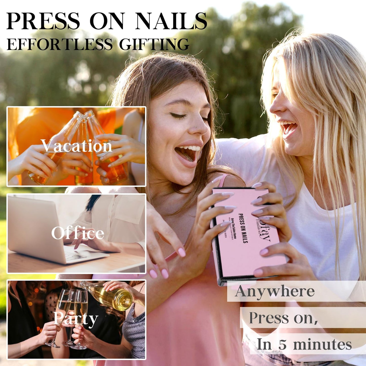 Jofay Fashion Press On Nails Short – 10 Styles, 240Pcs Cat Eye & French Tip