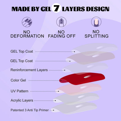 Jofay Fashion Cat Eye Press On Nails Short – Valentines Red, 32-Piece Gel Glue-On Kit