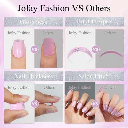 Jofay Fashion Press On Nails Short 5 Styles – 160Pcs Cat Eye Glitter French Tip, Reusable Opaque Gel Nails, Square Glue-On Nails (16 Sizes)