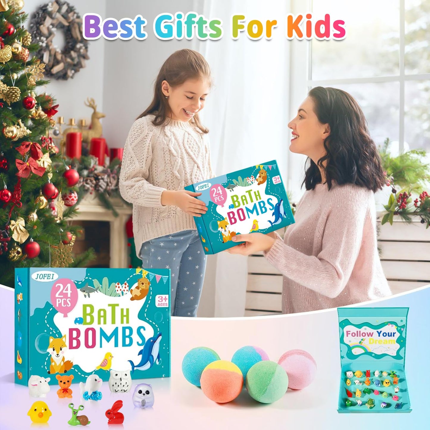 JOFEI Kids Bath Bombs with Surprise Inside – 24 Pack Gift Set for Bath Time