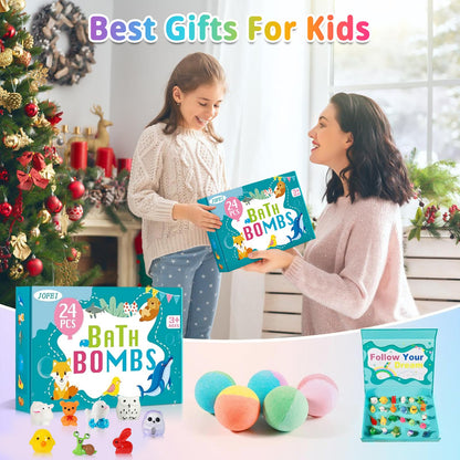 JOFEI Kids Bath Bombs with Surprise Inside – 24 Pack Gift Set for Bath Time